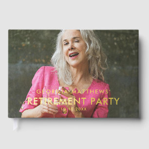 Moderne Gouden Typografie Foto Pensioen Partij Gastenboek