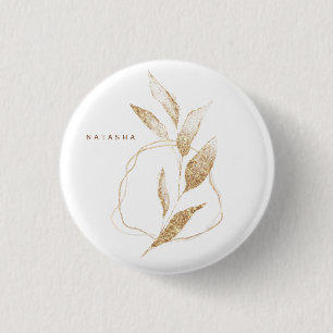 Moderne Gouden Vorm Botanische Blad Bruidsmeisje Ronde Button 3,2 Cm