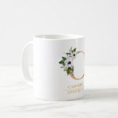 Moderne gouden Waterverf bloemletter C | Monogram Koffiemok (Voorkant links)