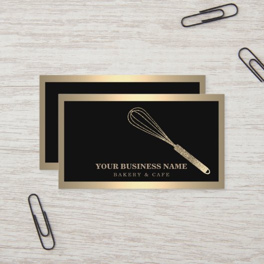 Moderne gouden whisk bakkerij visitekaartje (Voorkant / Achterkant in situ)