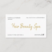 Moderne gouden witte en zwarte scripthaarstylist visitekaartje (Achterkant)