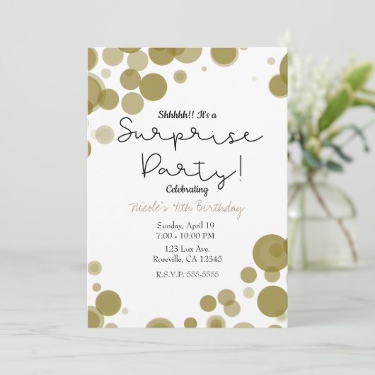 Moderne Gouden Witte Stippen Bubbles Verrassingsfe Kaart (Staand voorkant)