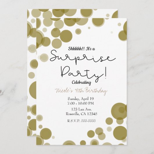 Moderne Gouden Witte Stippen Bubbles Verrassingsfe Kaart (Voorkant / Achterkant)