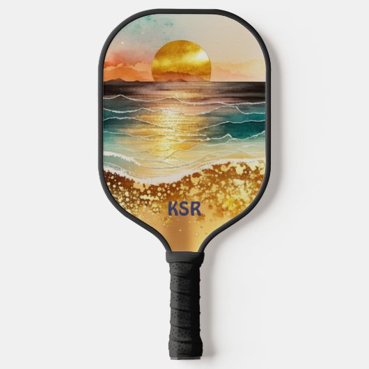 Moderne gouden zonsondergang over de oceaan Monogr Pickleball Paddle (Voorkant)
