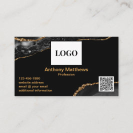 Moderne gouden zwarte marmer Voeg Logo- en QR-code Visitekaartje