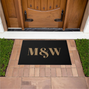 Moderne gouden zwarte monogram initialen deurmat