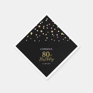 Moderne gouden & zwarte servetten voor 80ste verja