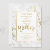 Moderne goudfolie marmer met elegante trouwerij kaart (Voorkant)