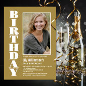 Moderne goudfoto van elke leeftijd - Birthday Part Kaart