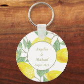 Moderne goudgele leemons Groene Lemons Weddenschap Sleutelhanger (Achterkant)