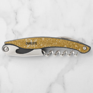 Moderne goudglitter-monogram: ober's corksc kurkentrekker