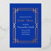 Moderne goudgrens van Roos aan de marineblauw Vrij Folie Uitnodiging (Voorkant)