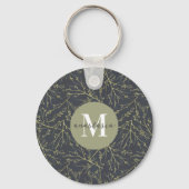 Moderne goudgroene gele Herfst, wit monogram Sleutelhanger (Achterkant)