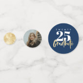 Moderne goudkalligrafie Foto blauw Afstuderen Confetti (Voorkanten)