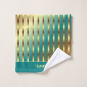 Moderne goudkleurige en Blauwgroen blauwe verloops Bad Handdoek (Wasdoekje)