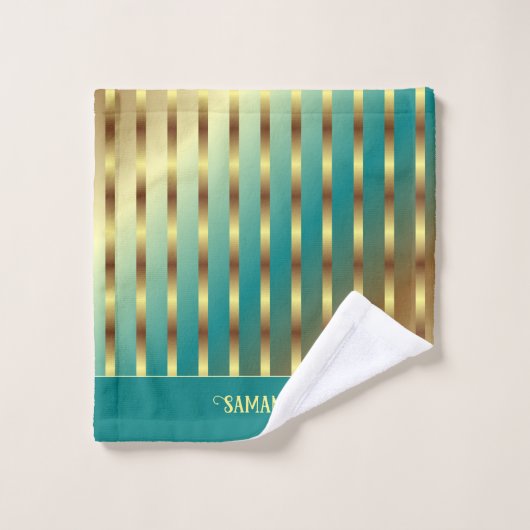 Moderne goudkleurige en Blauwgroen blauwe verloops Bad Handdoek (Wasdoekje)