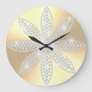 Moderne goudlegant Sparkly Diamond Flower Elegant Grote Klok