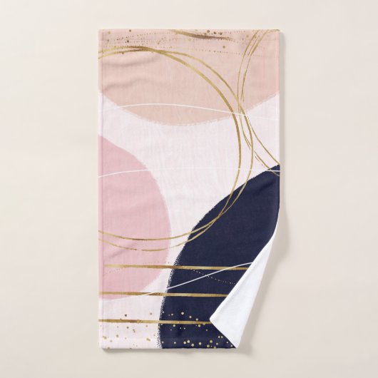 Moderne goudlijnen en cirkels Minimale roze vormge Bad Handdoek (Handdoek)