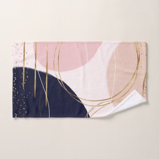 Moderne goudlijnen en cirkels Minimale roze vormge Bad Handdoek (Handdoek)
