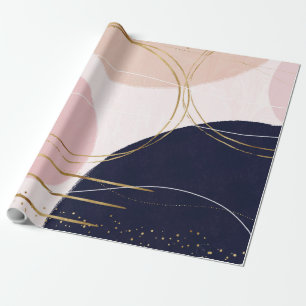 Moderne goudlijnen en cirkels Minimale roze vormge Cadeaupapier