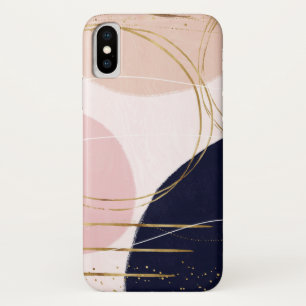 Moderne goudlijnen en cirkels Minimale roze vormge iPhone X Hoesje