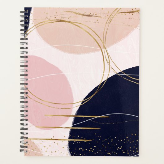 Moderne goudlijnen en cirkels Minimale roze vormge Planner (Voorkant)