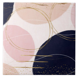 Moderne goudlijnen en cirkels Minimale roze vormge Tegeltje