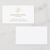 Moderne goudmonogram dunne witte vlek visitekaartje (Voorkant / Achterkant)