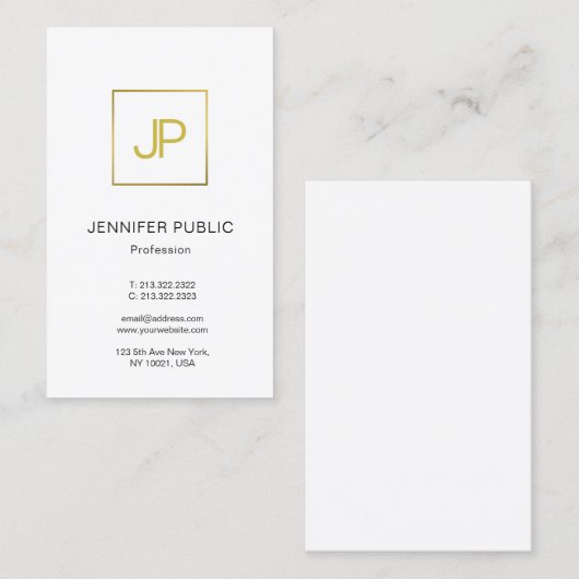 Moderne goudmonogram Elegant Professional Plain Visitekaartje (Voorkant / Achterkant)