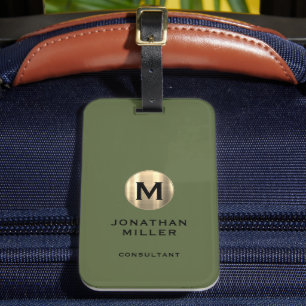 Moderne goudmonogram Olive Green Bagagelabel