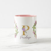 Moderne goudmonogram P Waterverf Floral Wreater Tweekleurige Koffiemok (Center)