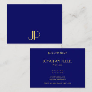 Moderne goudmonogram Sjabloon Navy Blue Visitekaartje