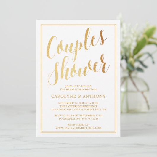 Moderne goudparen die olie-effect hebben bruiloft kaart (Staand voorkant)