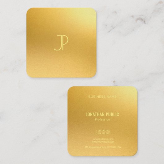 Moderne goudSjabloon elegant monogram luxueus Vierkante Visitekaartje (Voorkant / Achterkant)