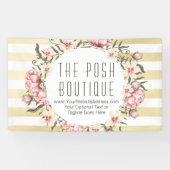 Moderne goudstrepen en roze Rozen, met een grote b Spandoek (Horizontaal)