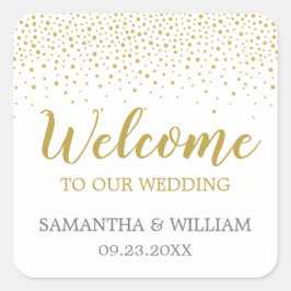 Moderne goudweddenschap met gouden Confetti Welkom Vierkante Sticker