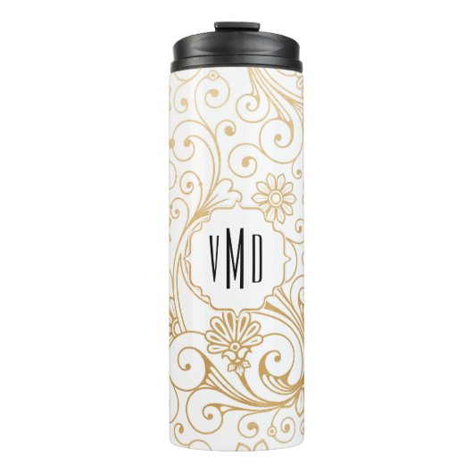 Moderne goudzirmonogram thermosbeker (Voorkant)