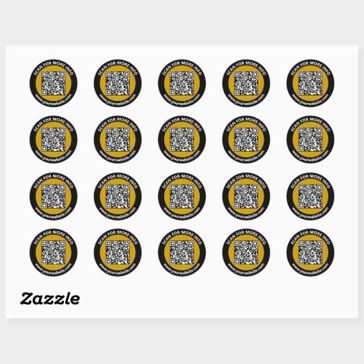Moderne goudzwarte QR-code - Aangepaste wittekst Ronde Sticker (Vel)