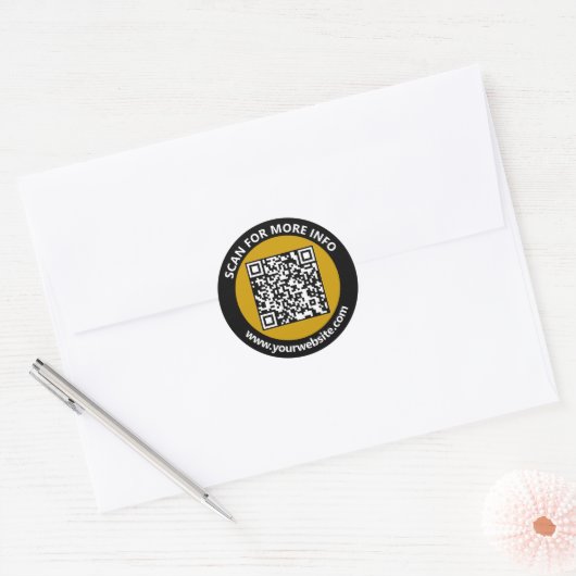 Moderne goudzwarte QR-code - Aangepaste wittekst Ronde Sticker (Envelop)