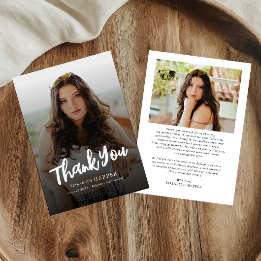 Moderne Grad Brush Script Foto Afstuderen Bedankkaart