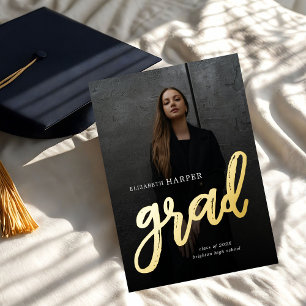 Moderne Grad Brush Script Foto Afstuderen Folie Uitnodiging