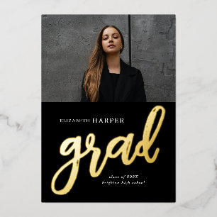 Moderne Grad Brush Script Foto Afstuderen Folie Uitnodiging