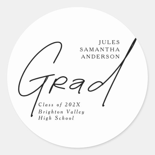 Moderne Grad Script Typografie Afstuderen Ronde Sticker (Voorkant)