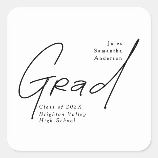 Moderne Grad Script Typografie Afstuderen Vierkante Sticker (Voorkant)