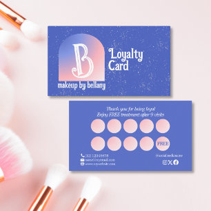 Moderne Gradiënt Blauw Roze Monogram Make-up Artie Klantenkaartje
