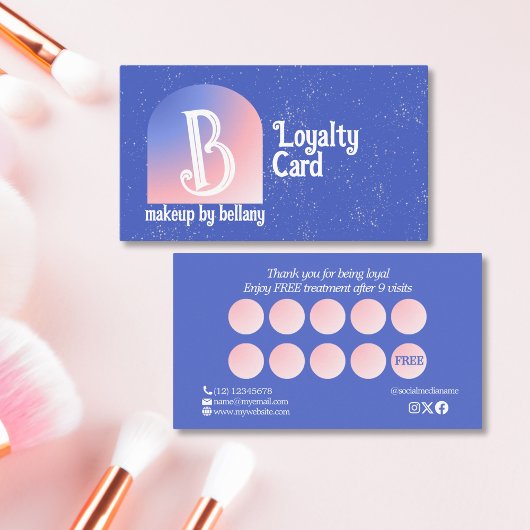 Moderne Gradiënt Blauw Roze Monogram Make-up Artie Klantenkaartje