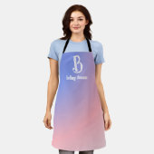 Moderne Gradiënt Blauw Roze Monogram Make-up Artie Schort (Gedragen)