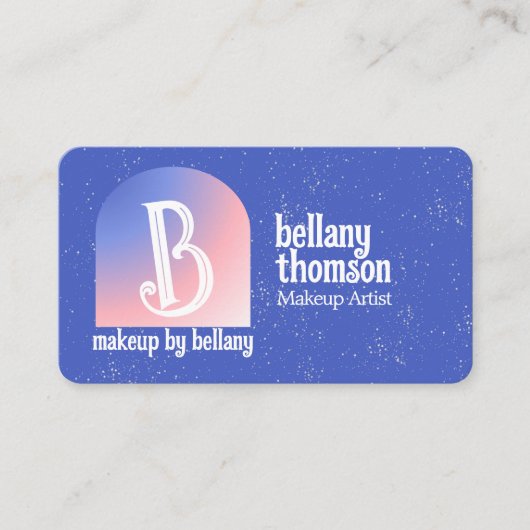 Moderne Gradiënt Blauw Roze Monogram Make-up Artie Visitekaartje (Voorkant)