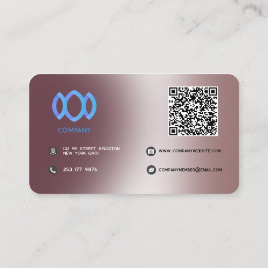 Moderne Gradient Metallic Poeder Roze Sjabloon Visitekaartje (Achterkant)