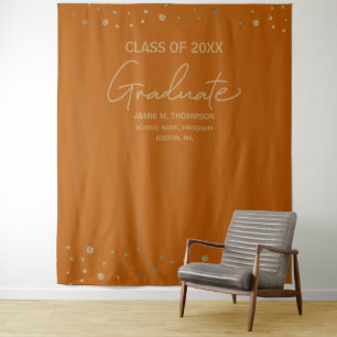 Moderne Graduaats Script Oranje Gouden afstuderen Wandkleed